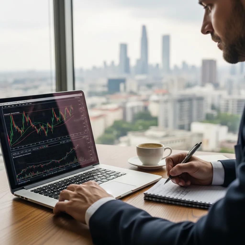 Analyst reviewing interest rate charts to assess real estate impacts