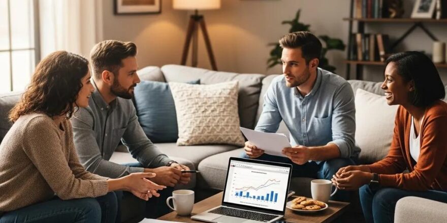 Group discussing hard money loans in a cozy living room