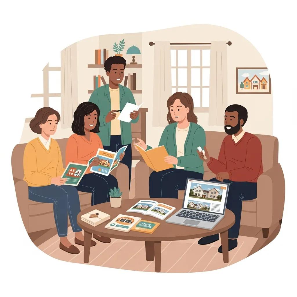 Group reviewing housing options indoors — highlights of California affordability issues