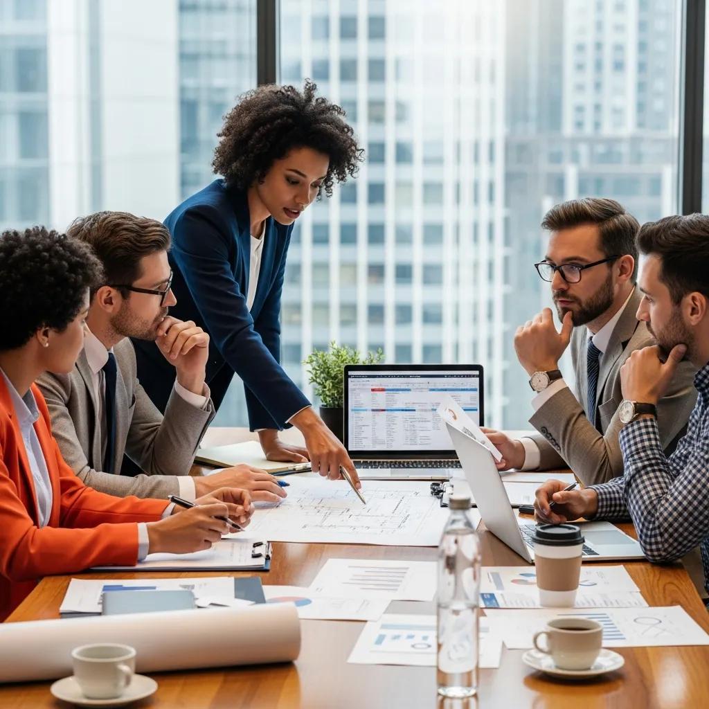 Team reviewing an investment property plan during loan approval discussions