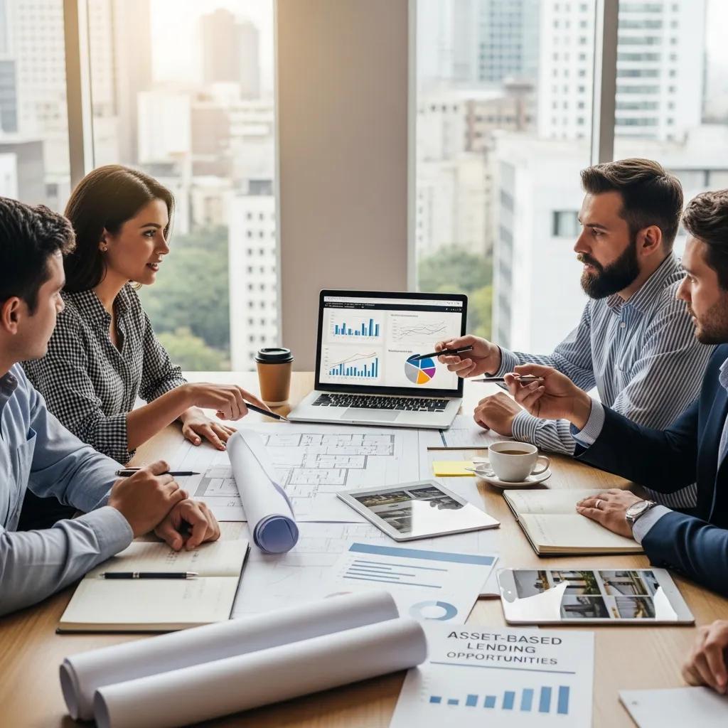Small group of investors discussing asset-based lending strategies