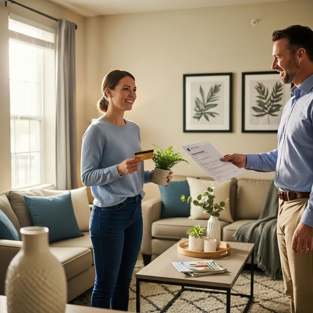 Satisfied tenant receiving lease renewal information from property manager