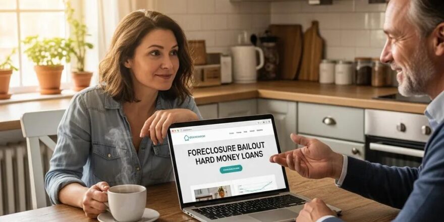 Homeowner discussing foreclosure bailout loans with advisor in a cozy kitchen setting