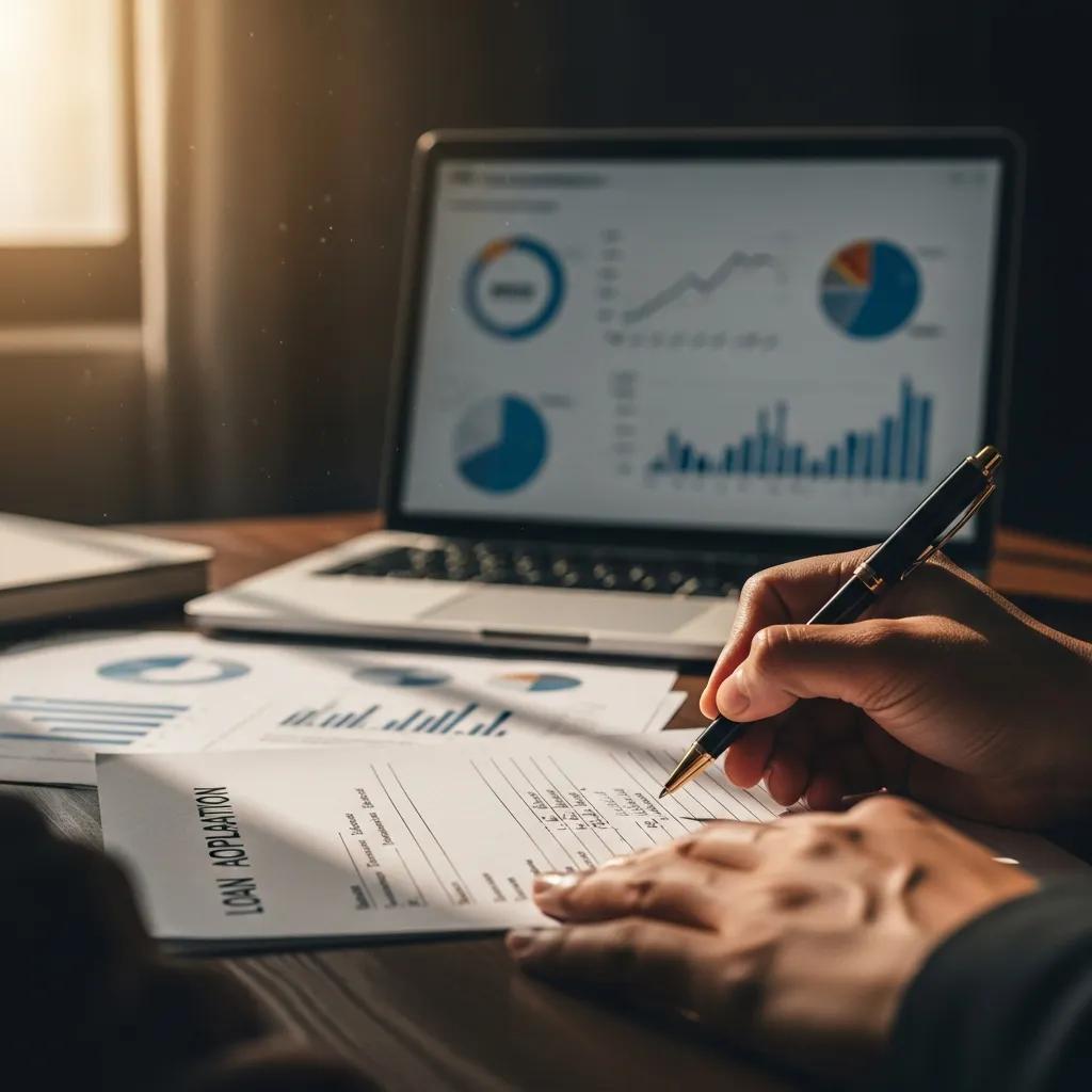 Borrower reviewing a hard money loan application in a professional office setting