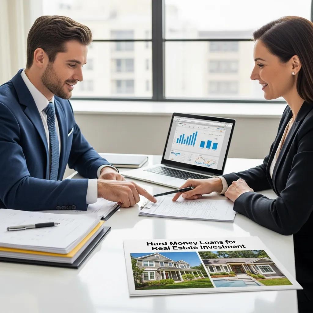 Investor meeting with lender to discuss hard money loan options