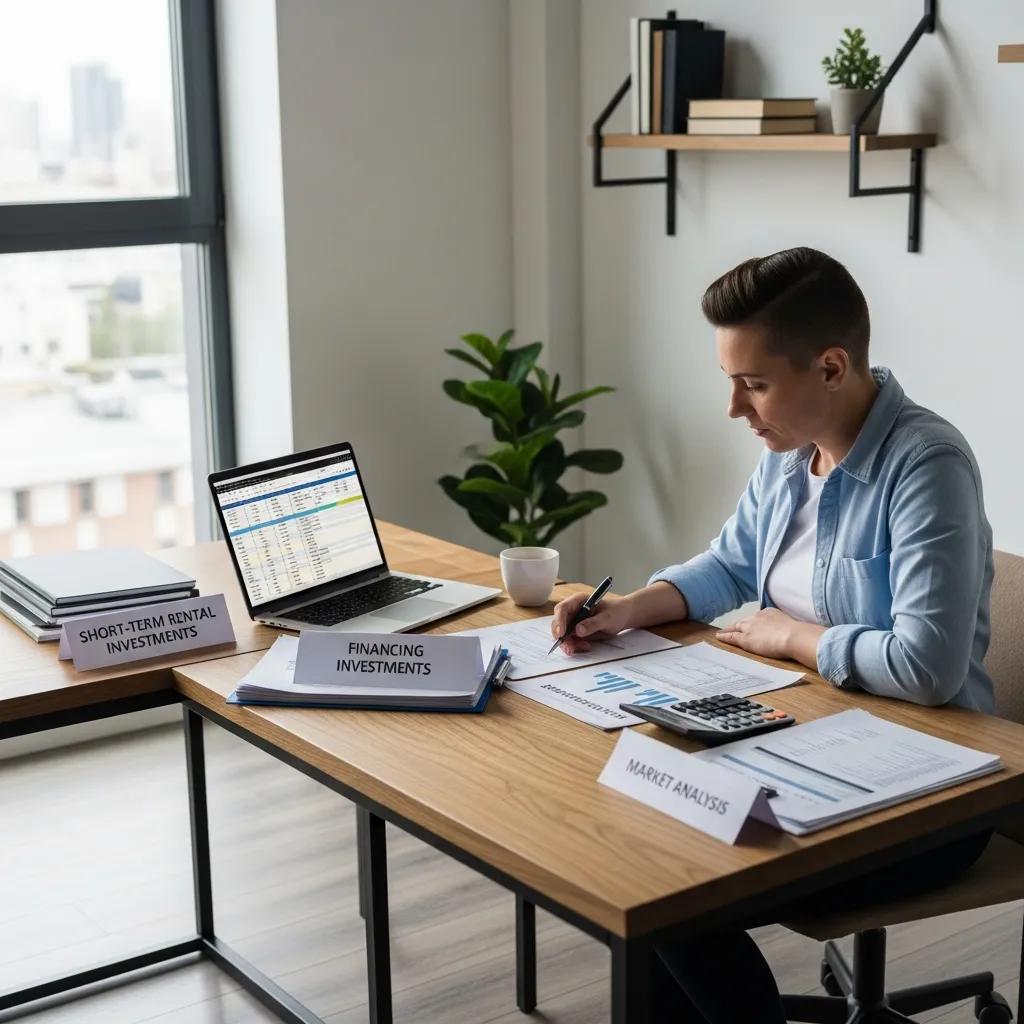 Investor reviewing financing options for a short-term rental property at a desk