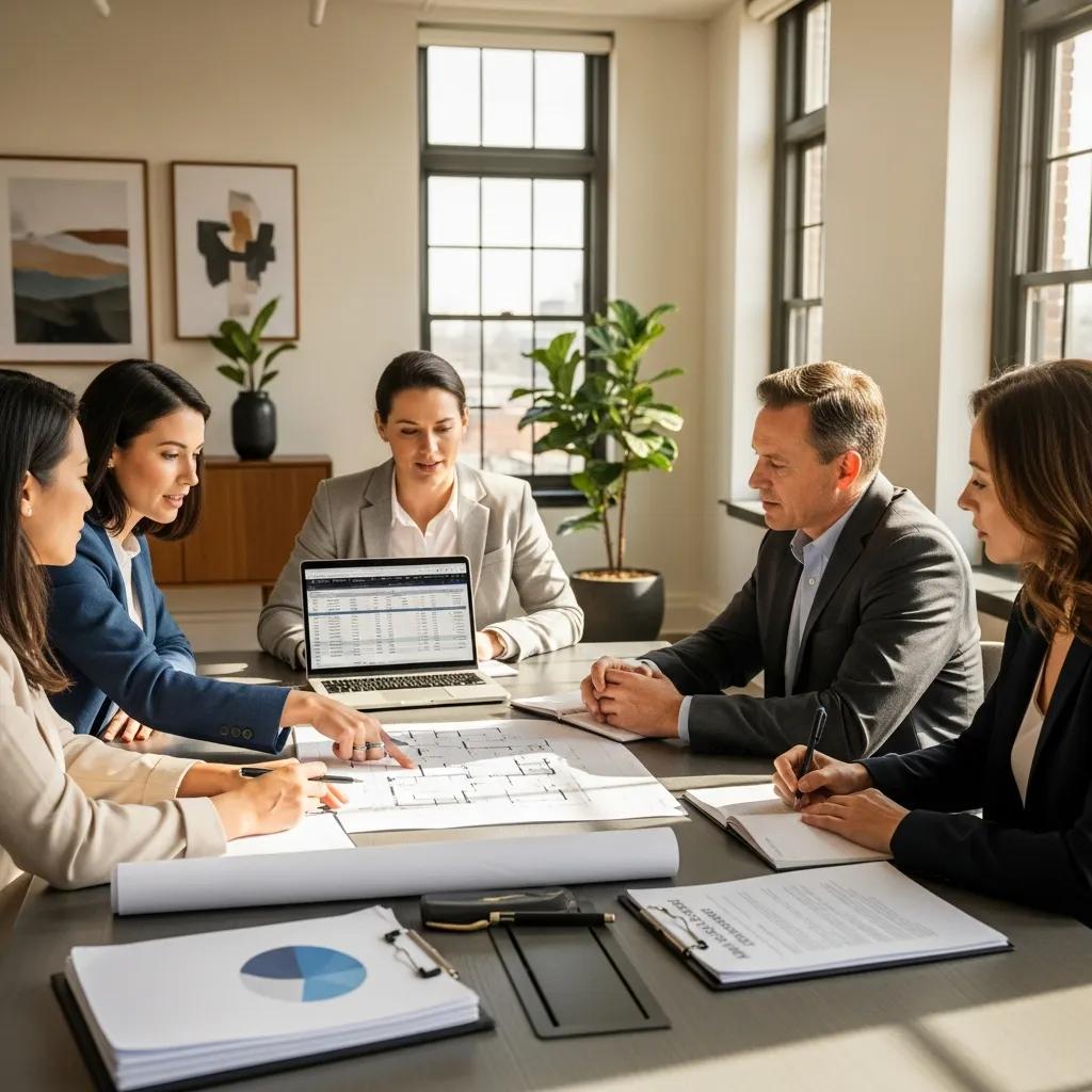 Investors discussing hard‑money financing in a modern office