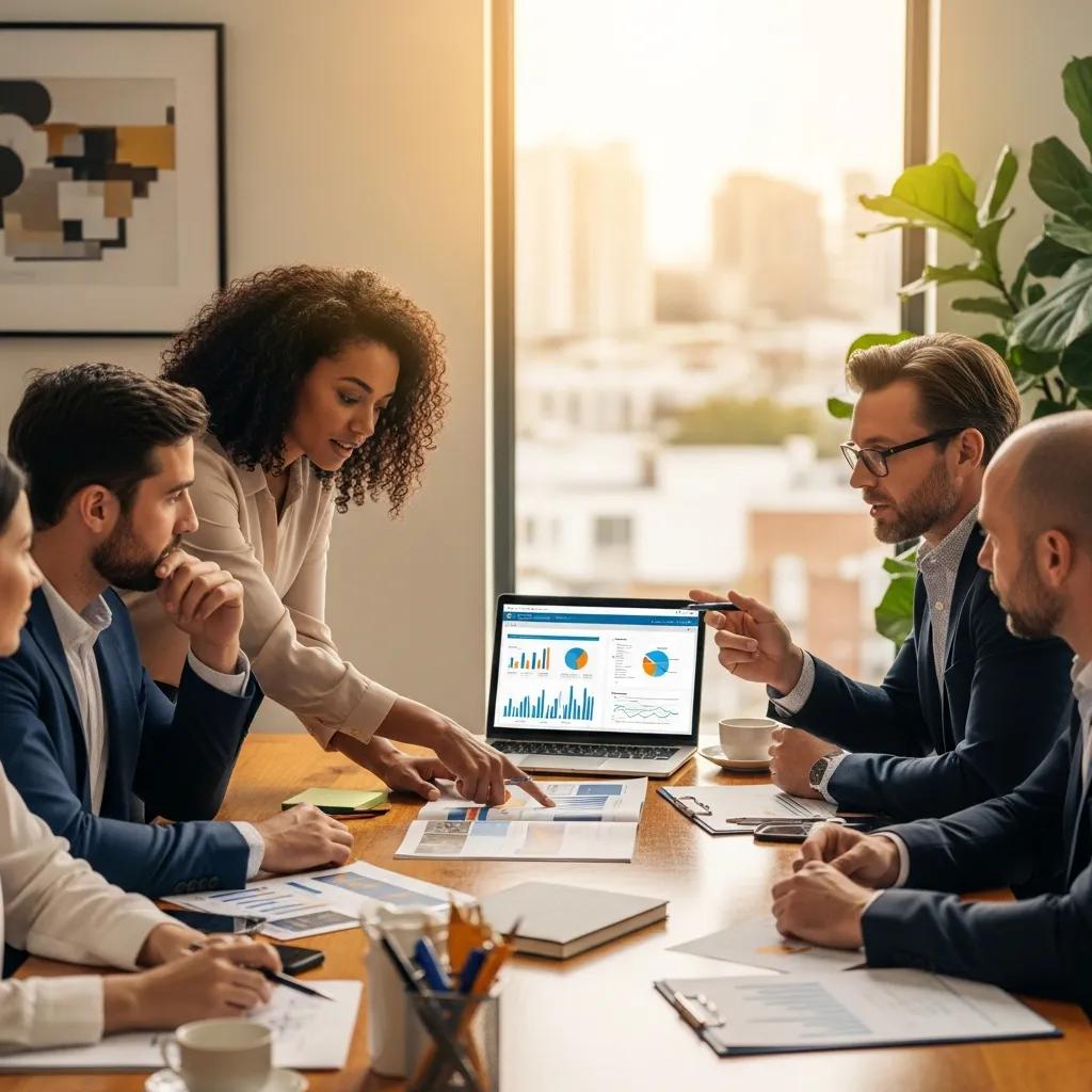 Investors discussing real estate opportunities in a modern office setting