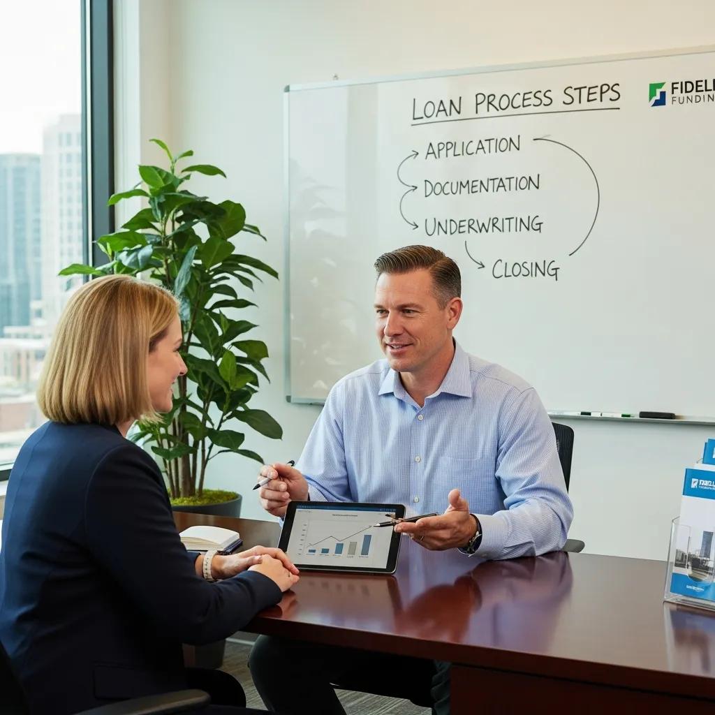 Loan officer walking through a fast approval process with an investor