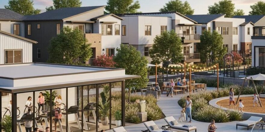 Modern Build-to-Rent community with rental homes and amenities