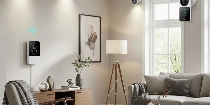 Modern living room featuring smart home devices enhancing property value