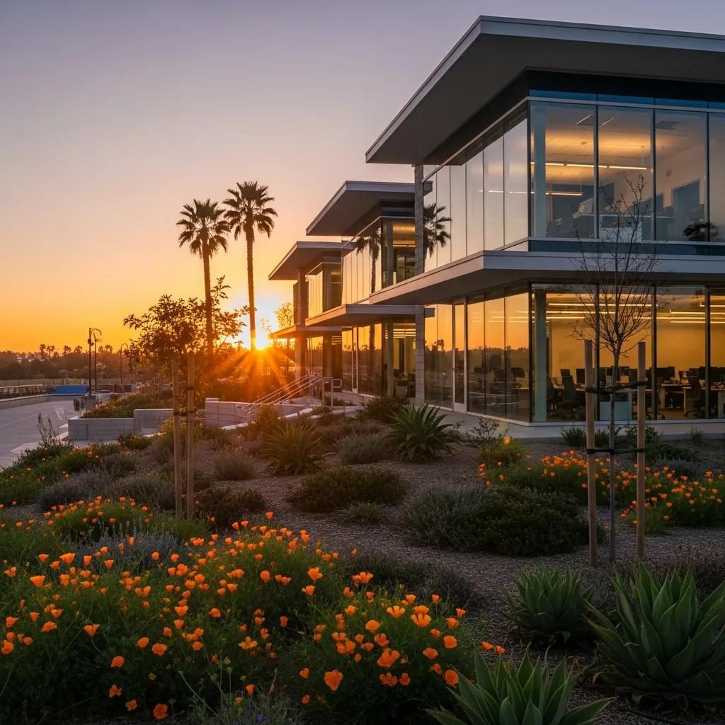 Modern office building in California representing hard money loans for real estate investment