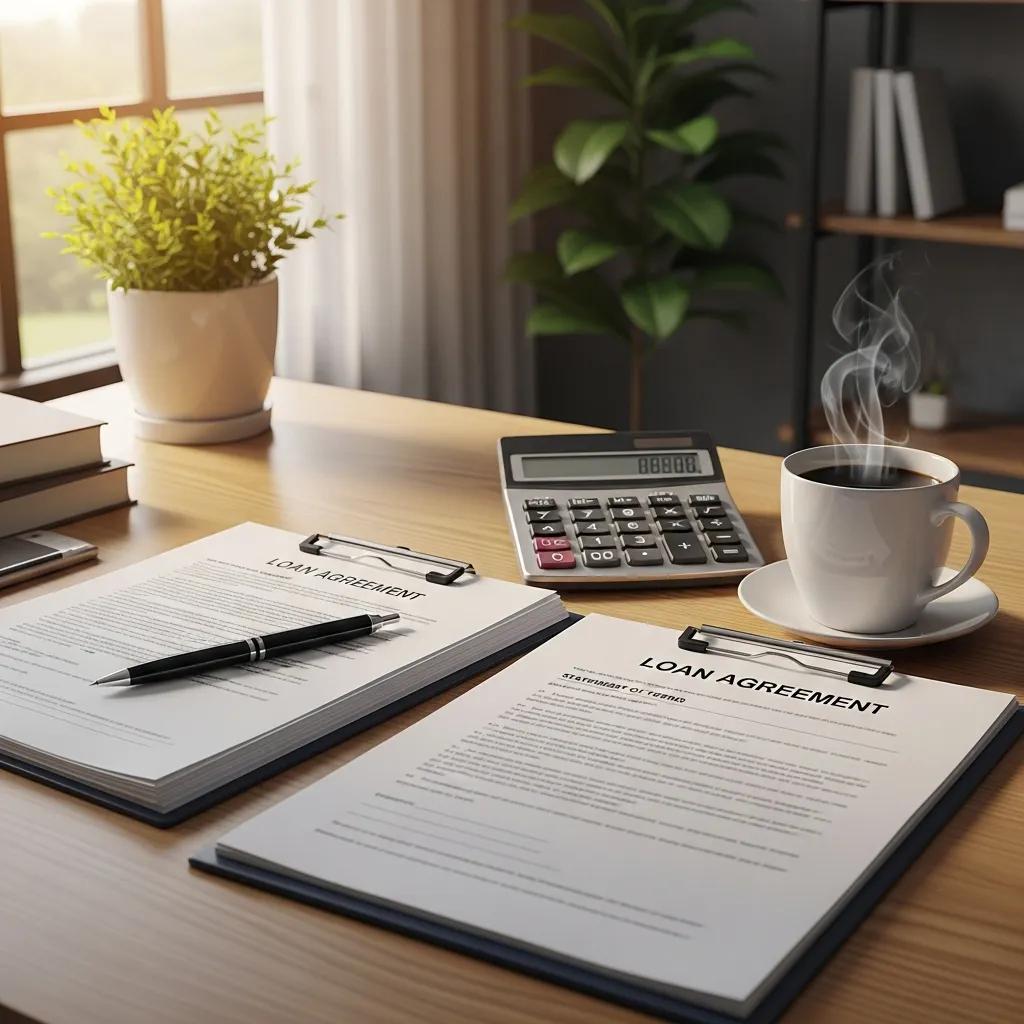 Loan documents and calculator on a desk to illustrate required NMLS disclosures