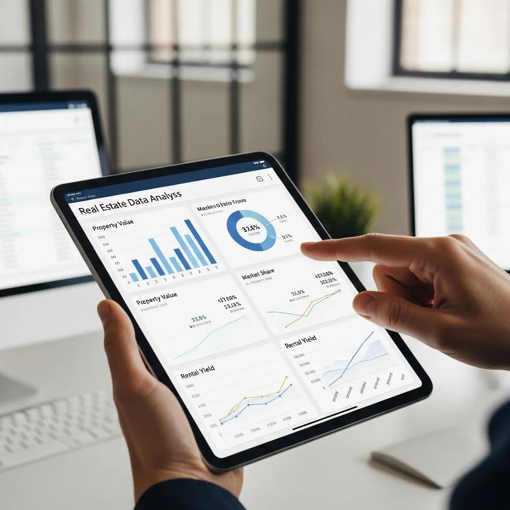 Analyst using a tablet to review real estate market data