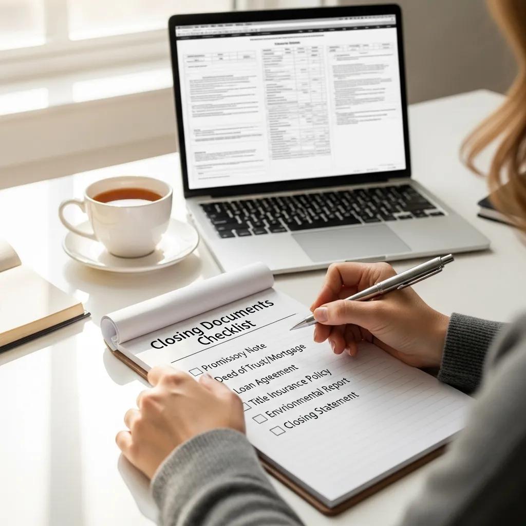 Checklist for hard money loan closing on a tidy desk