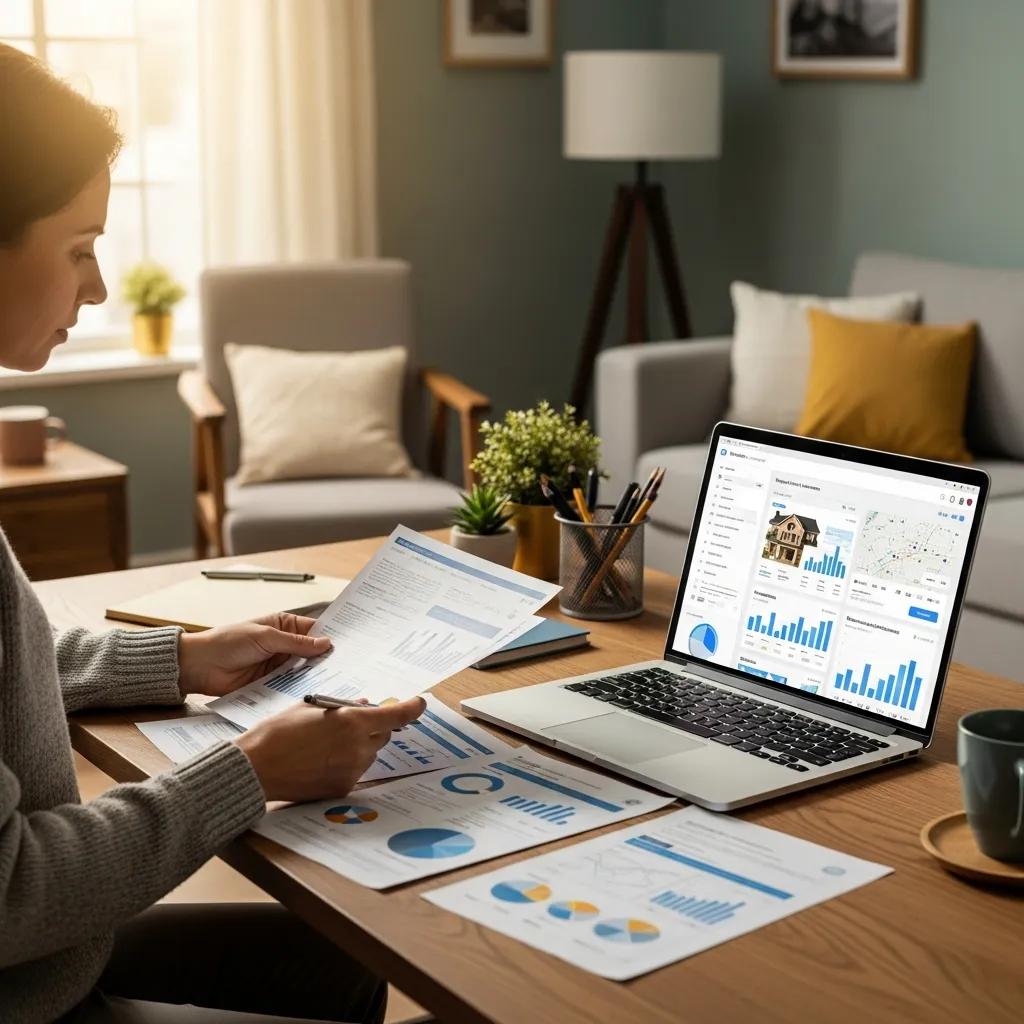 Investor reviewing loan documents and renovation plans