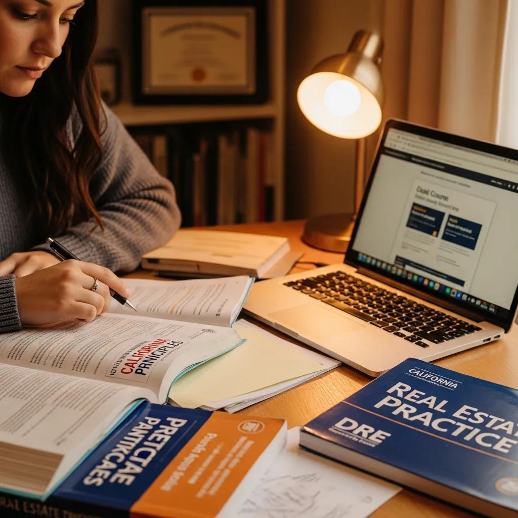 Person studying real estate materials — DRE broker education requirements