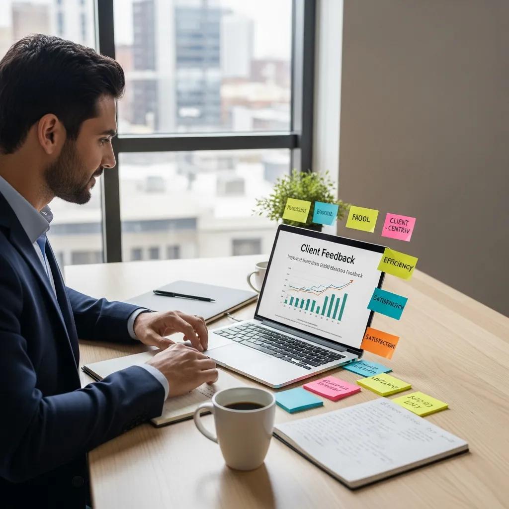 Team member reviewing client feedback to improve lending services