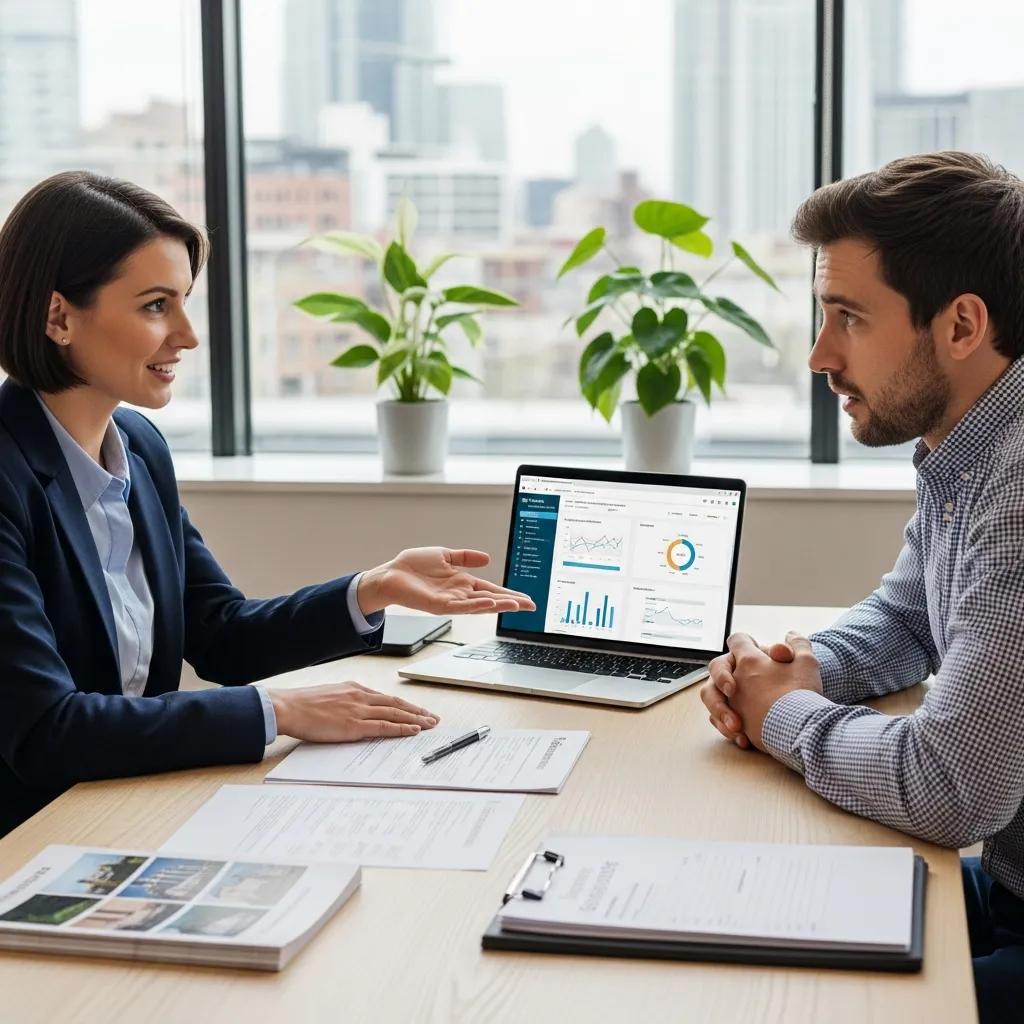 Property manager advising a first-time landlord in an office setting