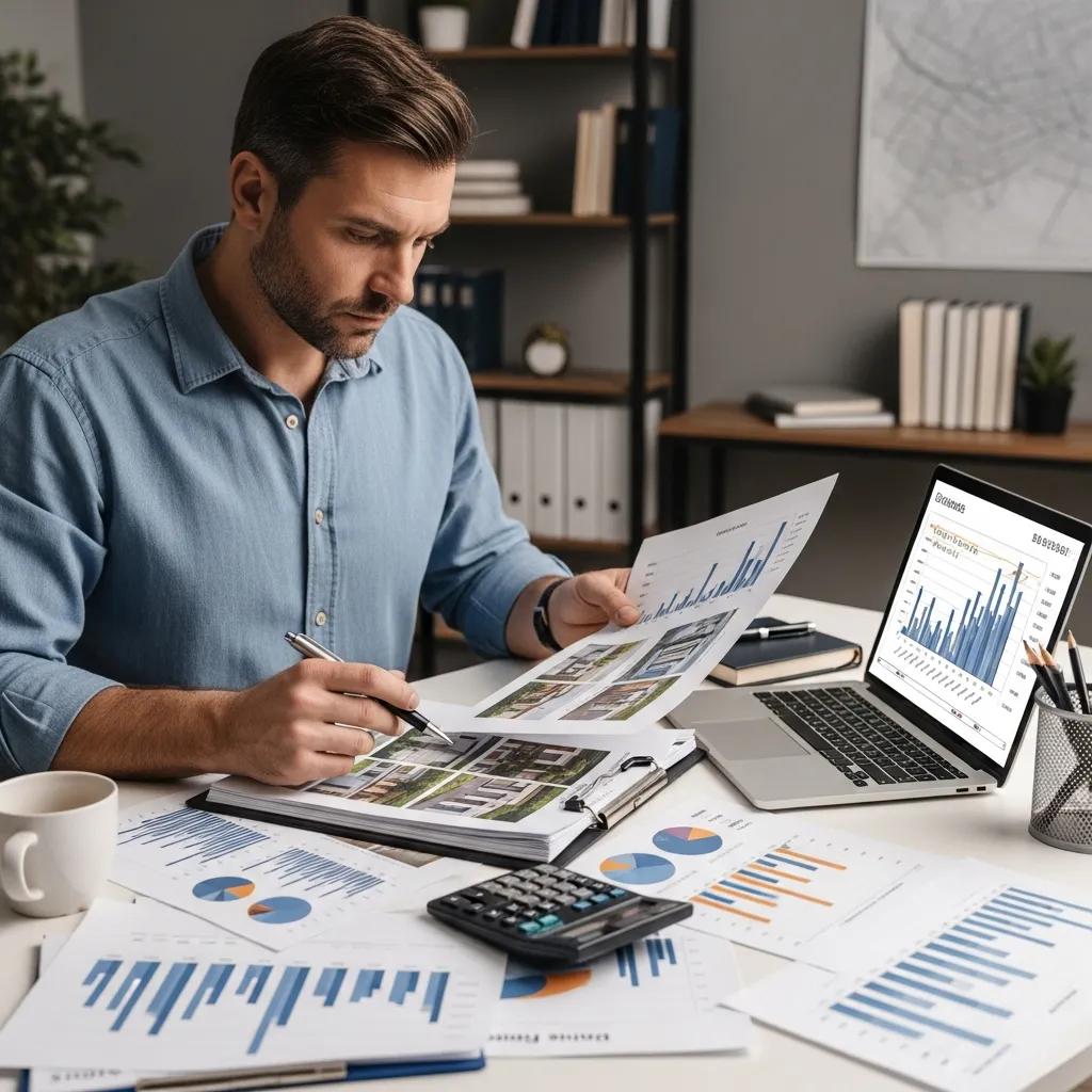 Investor reviewing financial statements and rent control impacts
