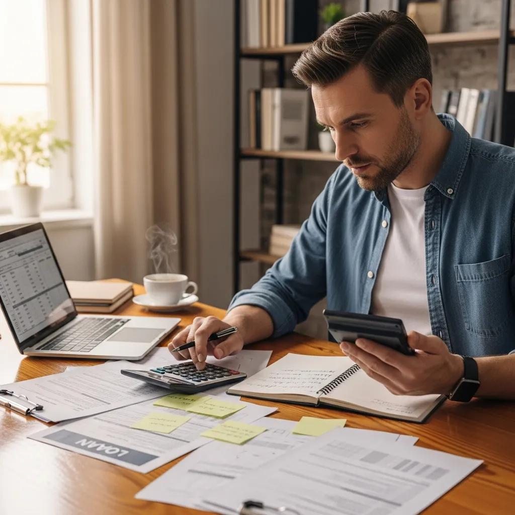 Investor reviewing loan terms and repayment options at a desk
