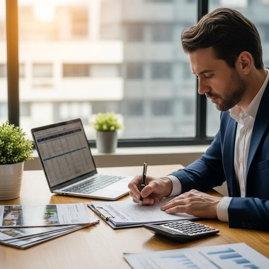 Investor completing a hard money loan application at a desk