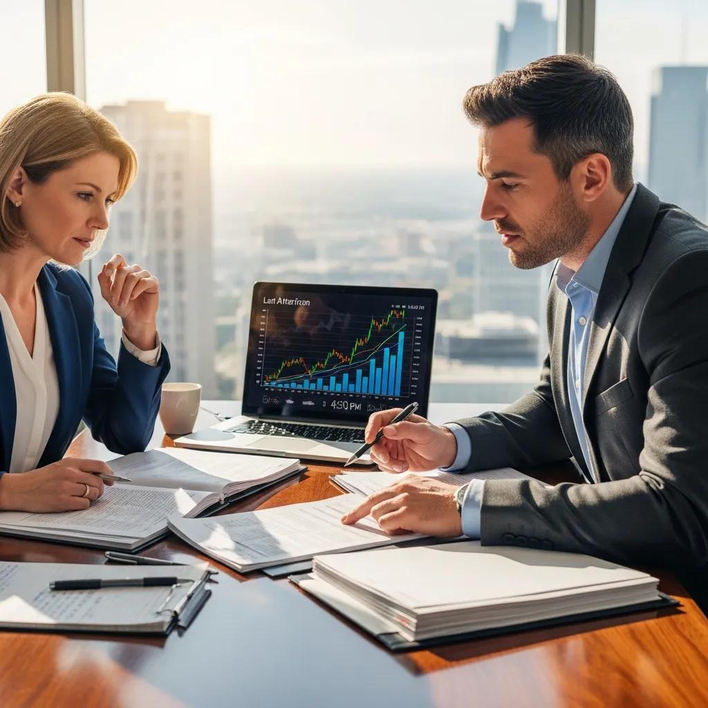 Investor discussing hard money loan terms with a lender at a modern desk