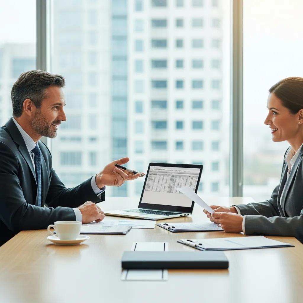 Investor and advisor reviewing loan terms at a conference table