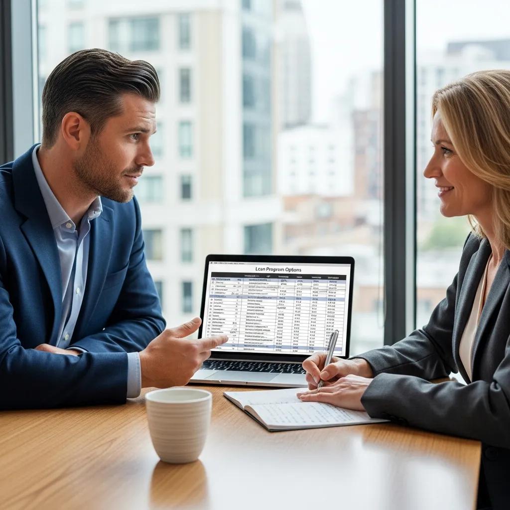 Investor and loan officer reviewing Fidelity Funding loan options for investment properties