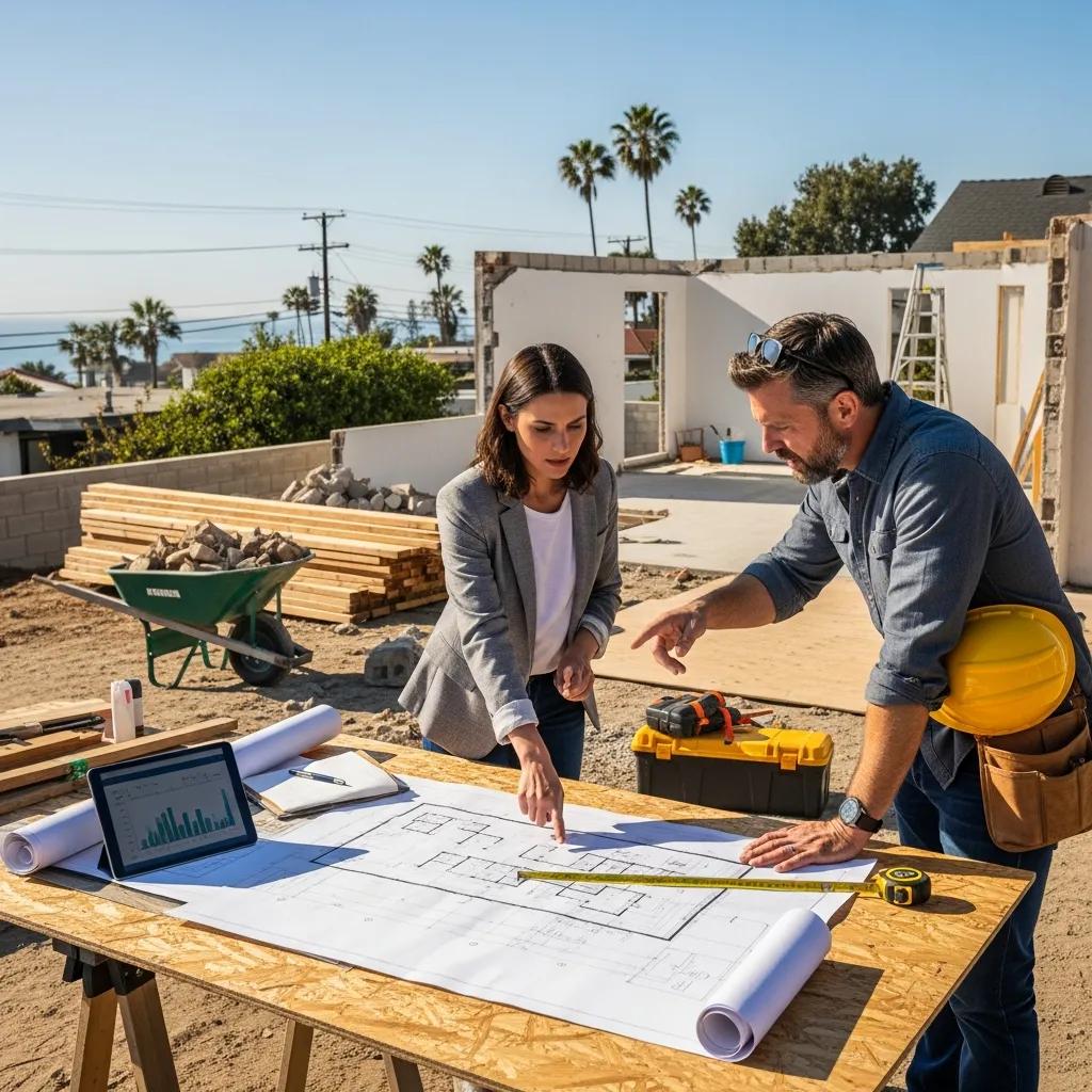 Investor reviewing renovation plans at a Santa Monica property — fast funding for flips