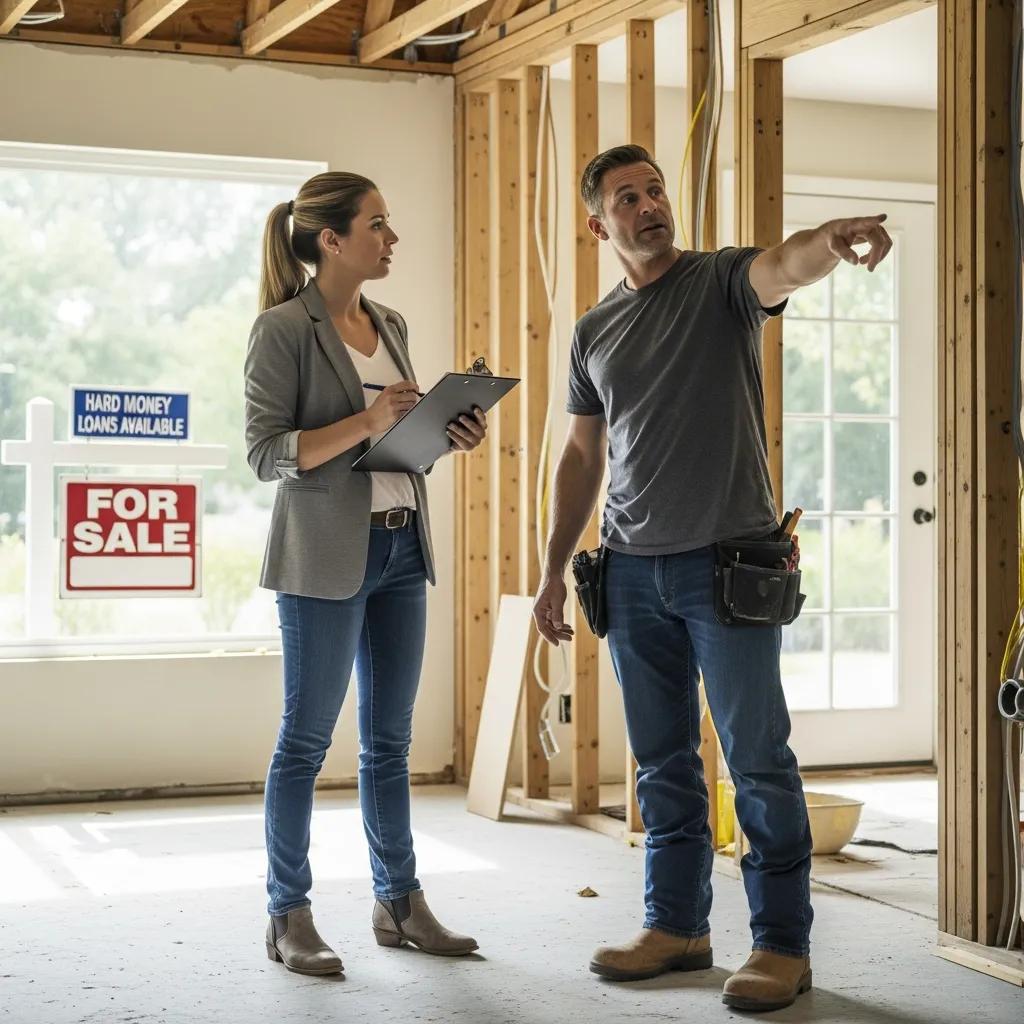 Investor and contractor reviewing scope of work at a renovation site