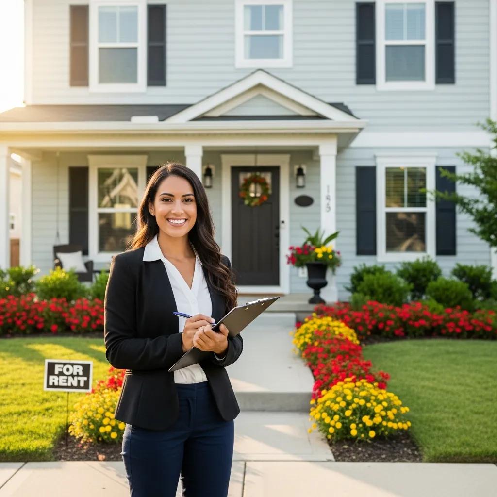 Real estate investor inspecting a well-maintained property with a clipboard in hand