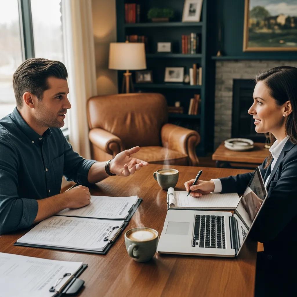 Real estate investor meeting with a lender about hard money loans in a cozy office