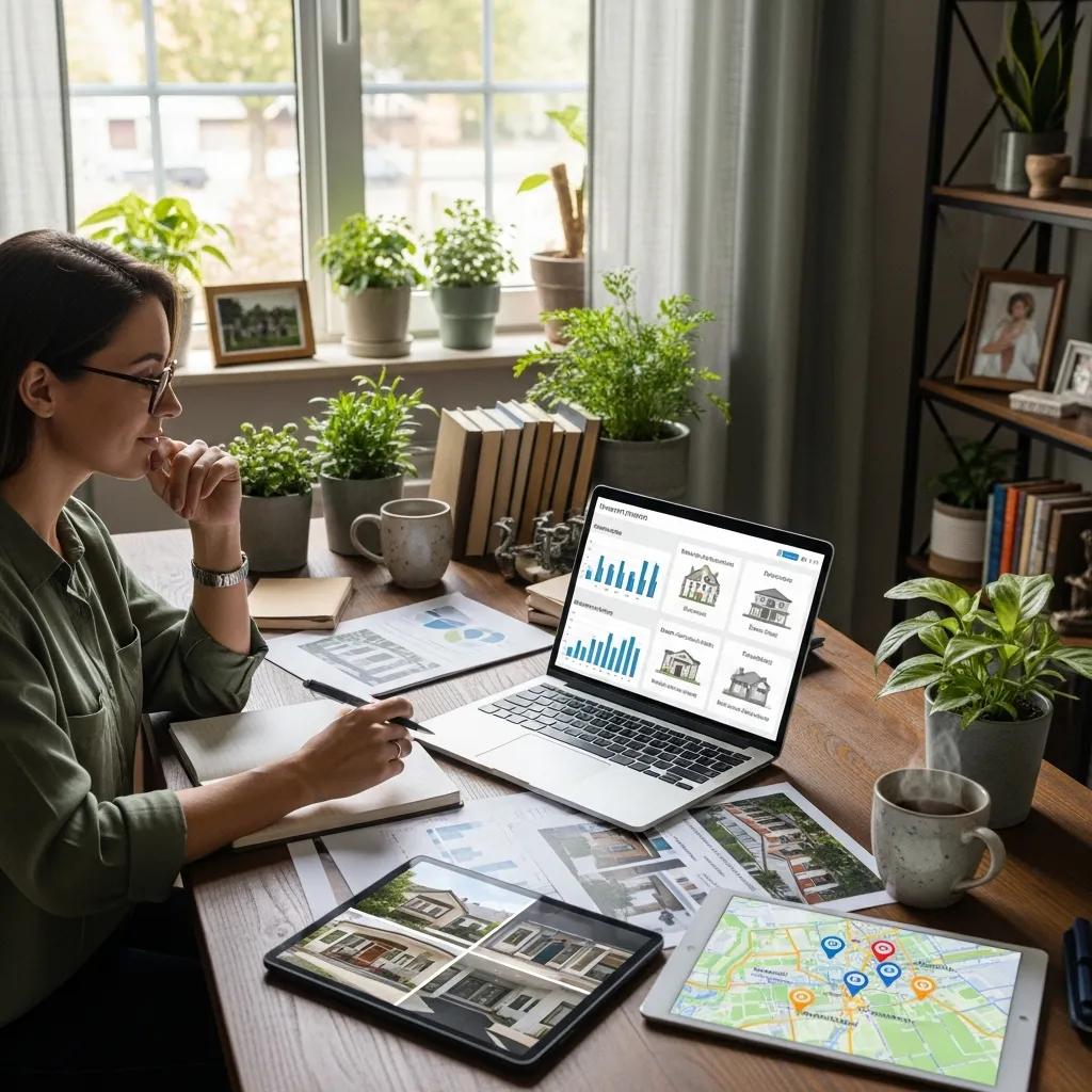 Investor reviewing a mixed property portfolio in a home office