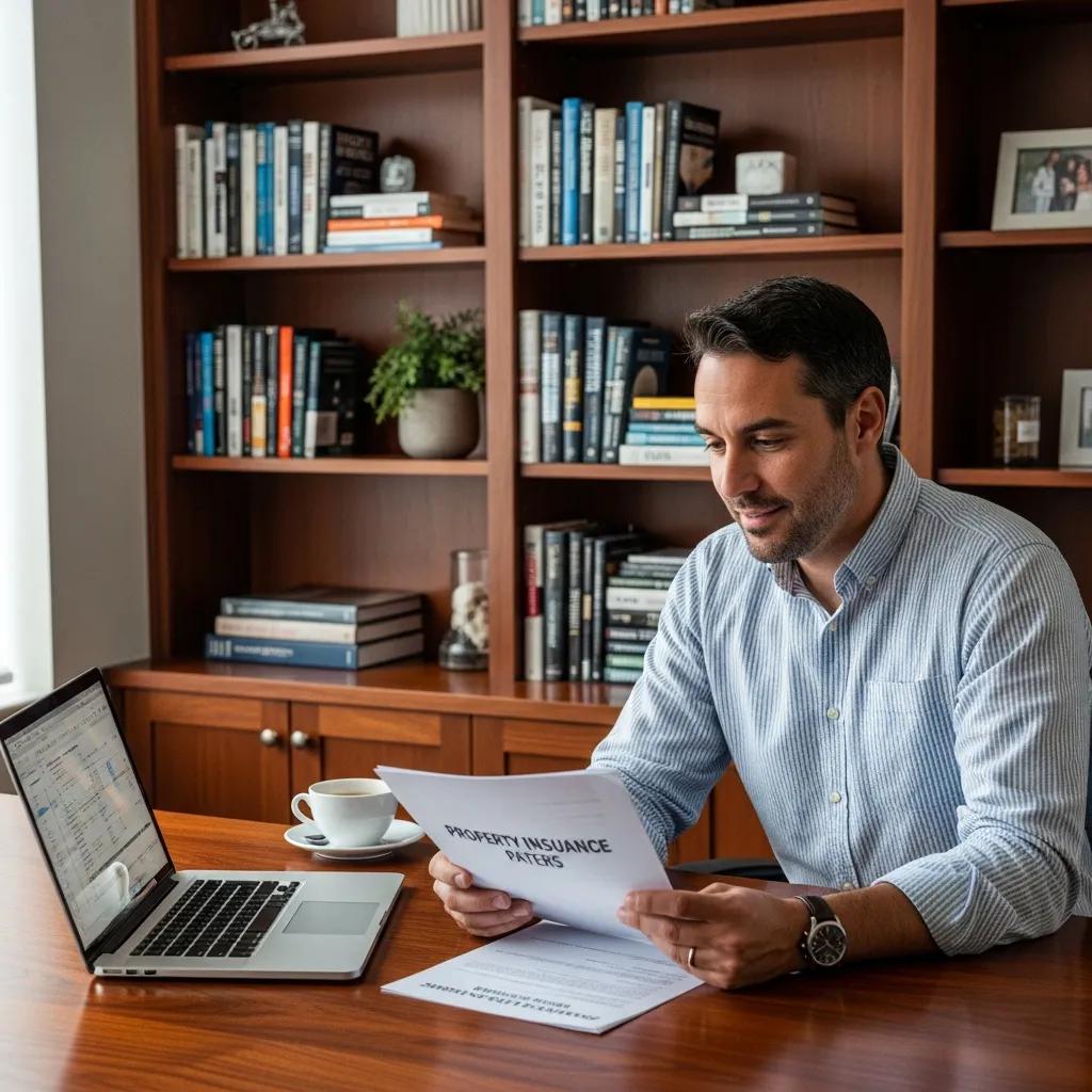 Investor reviewing asset protection documents at a home office