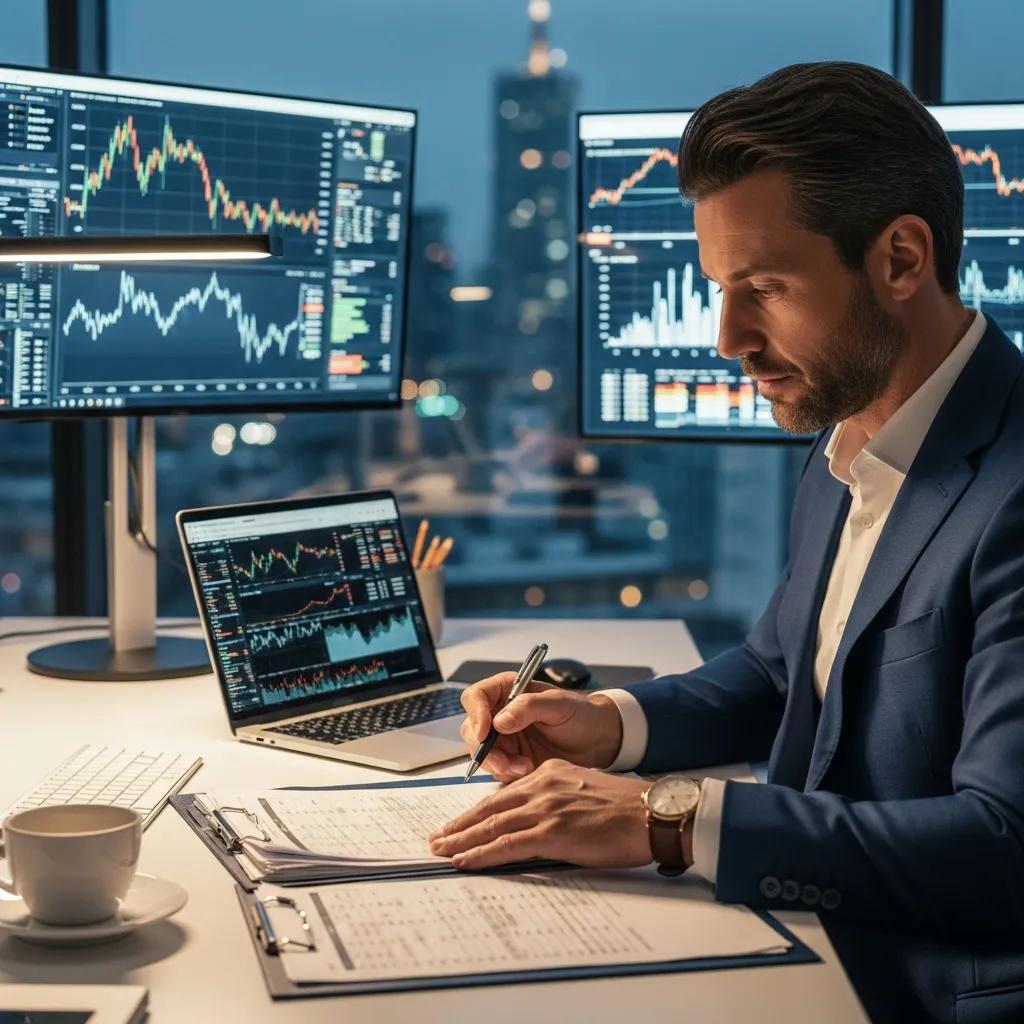 Investor reviewing loan documents in an office — fast financing for active projects