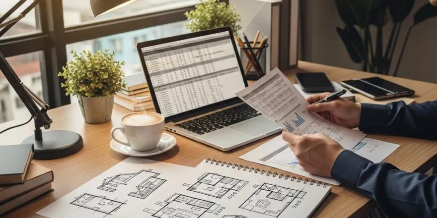 Real estate investor reviewing documents in a cozy office, emphasizing hard money loans