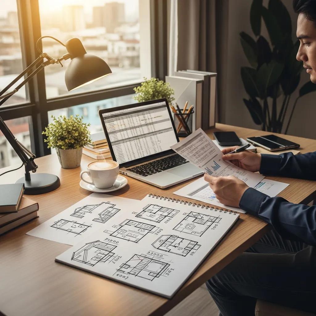 Real estate investor reviewing documents in a cozy office, emphasizing hard money loans
