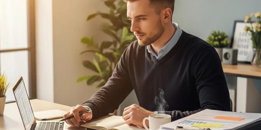 Real estate investor reviewing financing options at a stylish desk