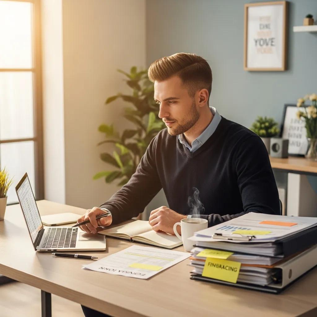 Real estate investor reviewing financing options at a stylish desk