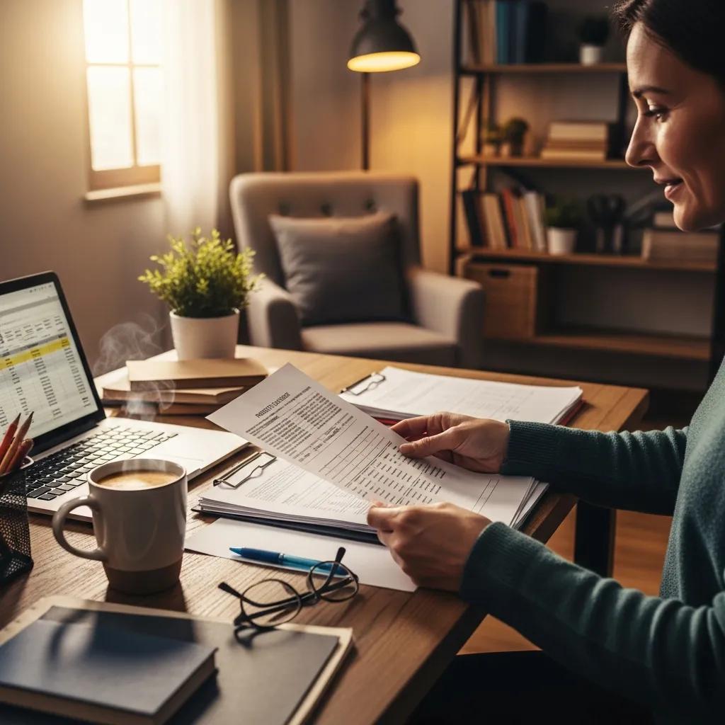 Real estate investor reviewing property disclosures in a cozy home office