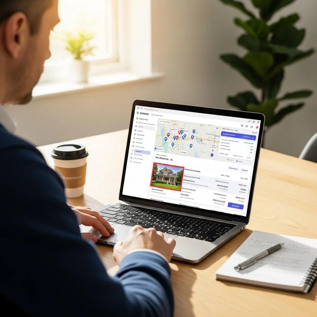 Investor searching off-market listings on laptop