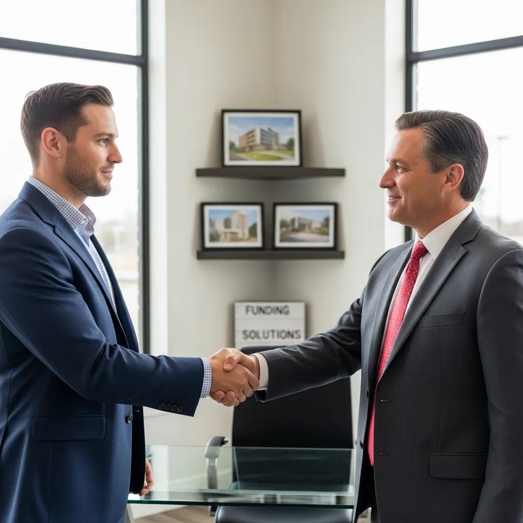 Investor shaking hands with a lender in a professional office