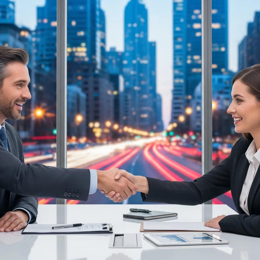 Investor shaking hands with a lender after quick bridge loan approval in a modern office