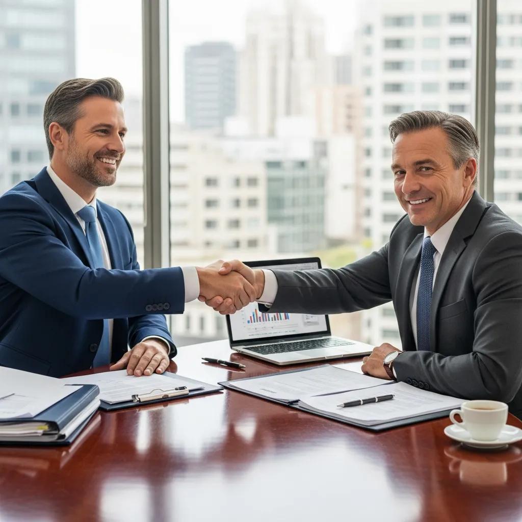 Investor shaking hands with a lender in a professional office