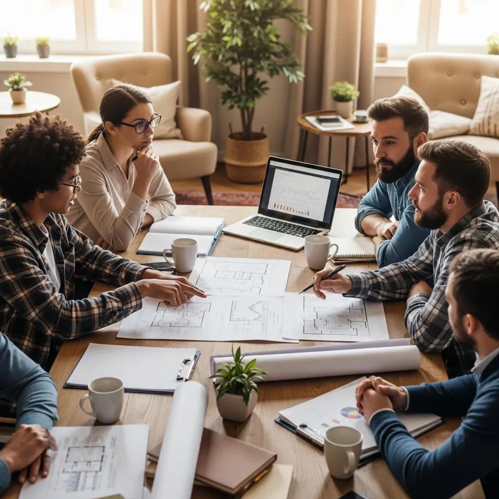 Real estate investors collaborating in a cozy workspace, emphasizing LLC benefits