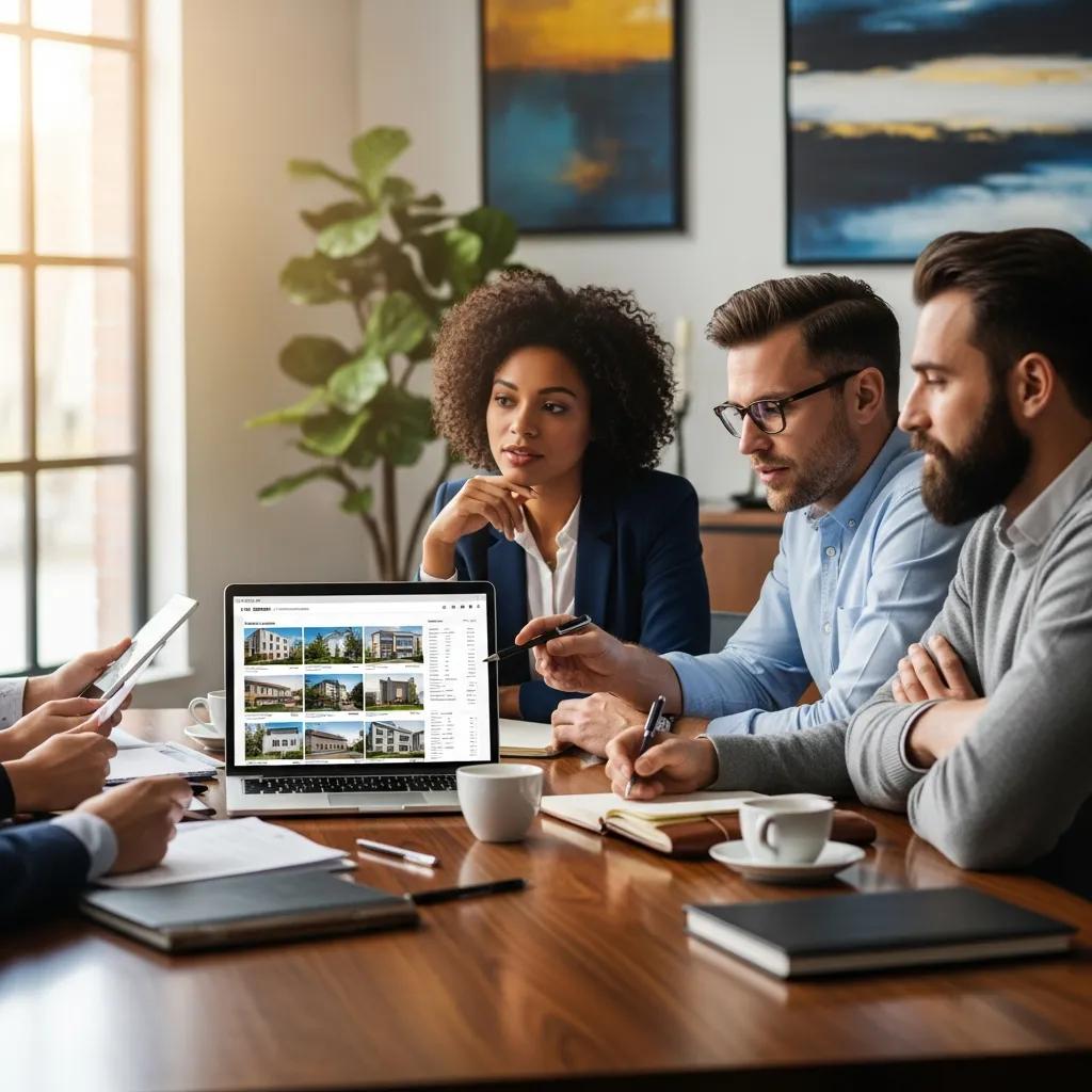 Real estate investors collaborating in a modern office, discussing 1031 exchange strategies
