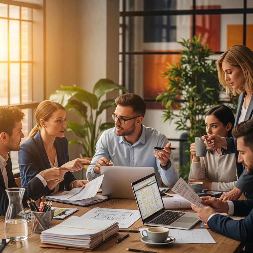 Real estate investors collaborating on hard money loan applications in a cozy setting