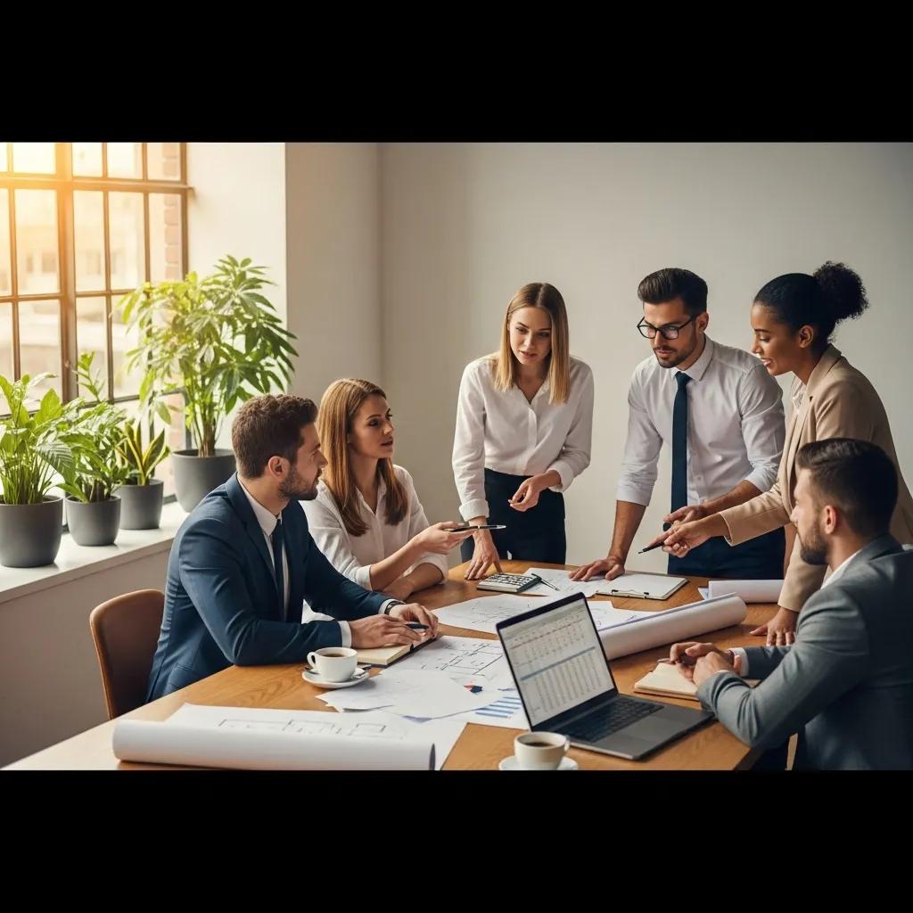 Real estate investors collaborating on hard money loan strategies in a cozy office setting