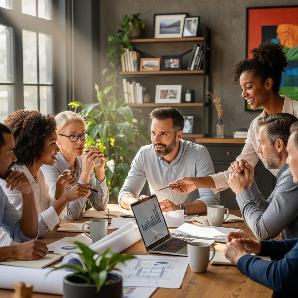 Real estate investors collaborating on hard money loans in a cozy office setting